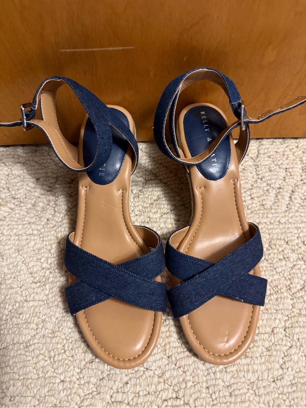 Kelly & Katie Navy Crisscross Denim Ankle-Strap Sandals 9.5